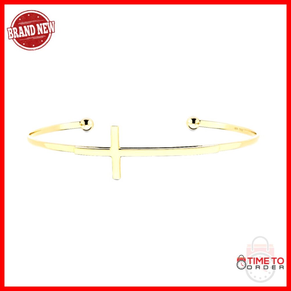 Sterling Silver Adjustable Cross Cuff Bangle Brac… - image 1